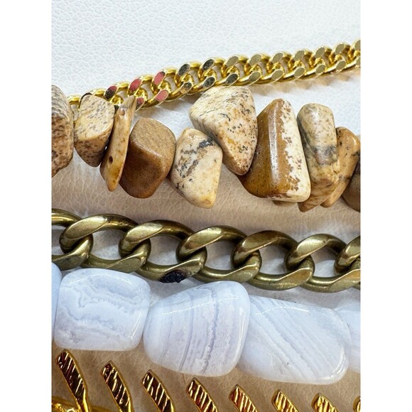 Ab Max Stone & Mixed Chain Layered Multistrand Necklace Gold Tone Boho Bohemian - Picture 10 of 13